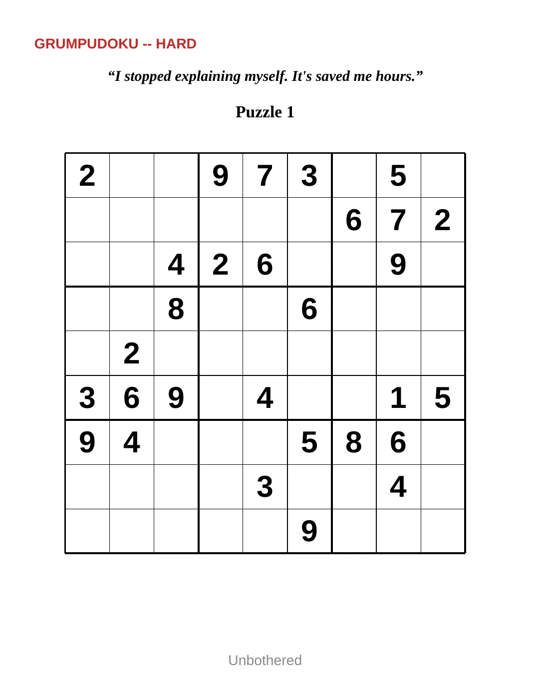 Sample 1 from Hard Sudoku for the Unbothered