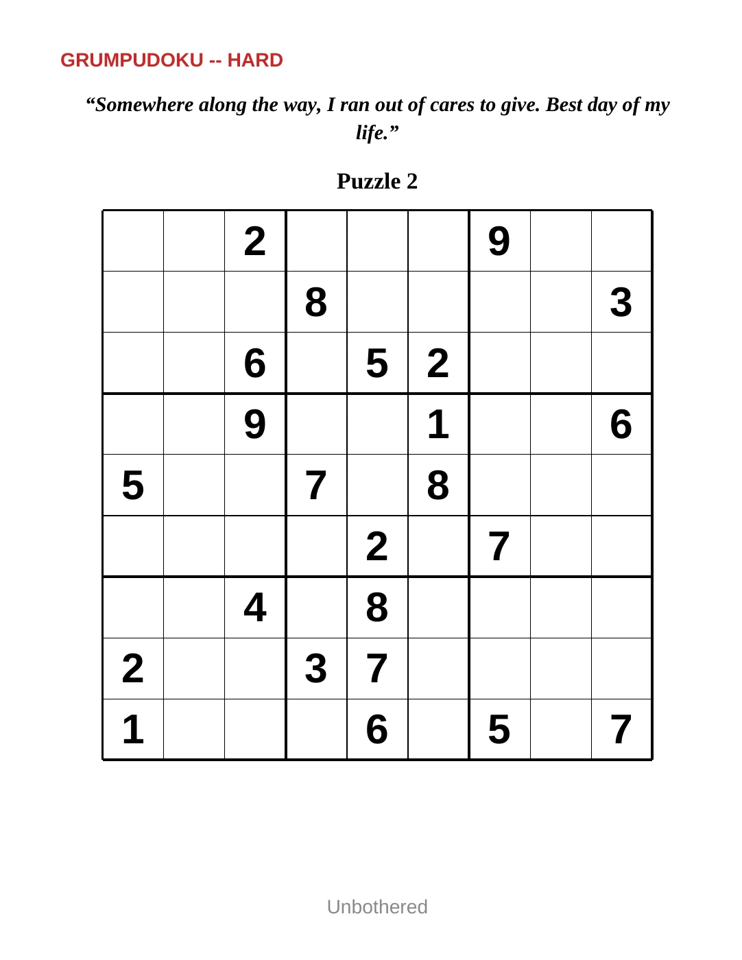 Sample 2 from Hard Sudoku for the Unbothered
