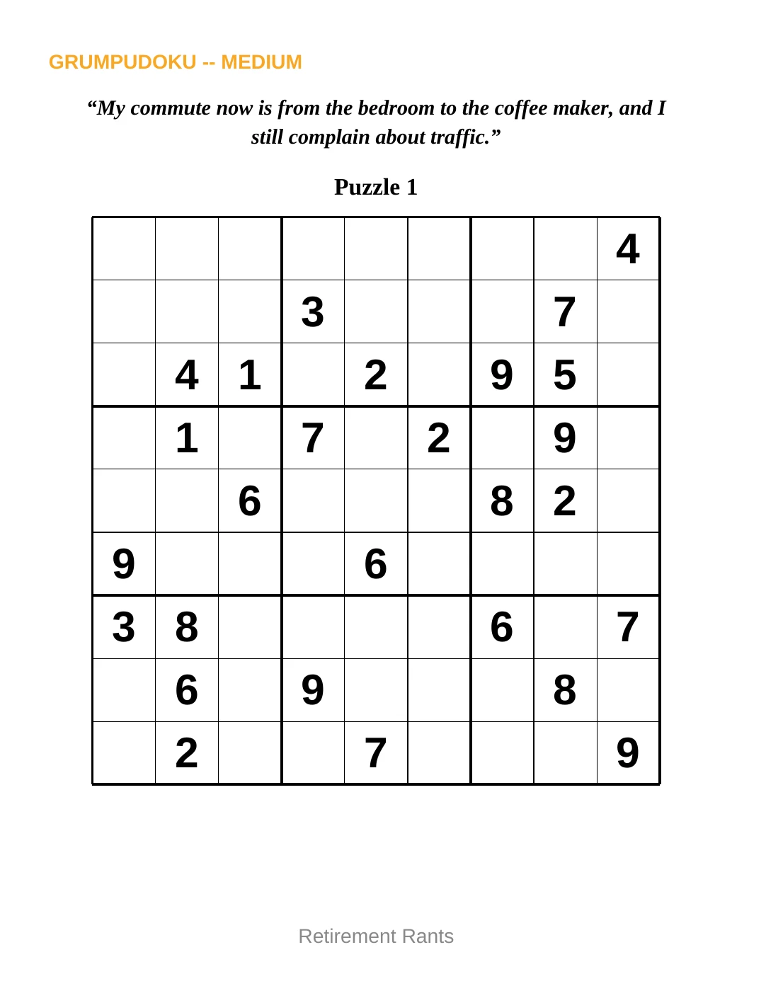 Sample 1 from Medium Sudoku for Retirement Rants