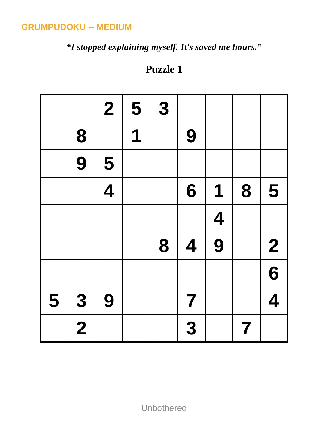 Sample 1 from Medium Sudoku for the Unbothered