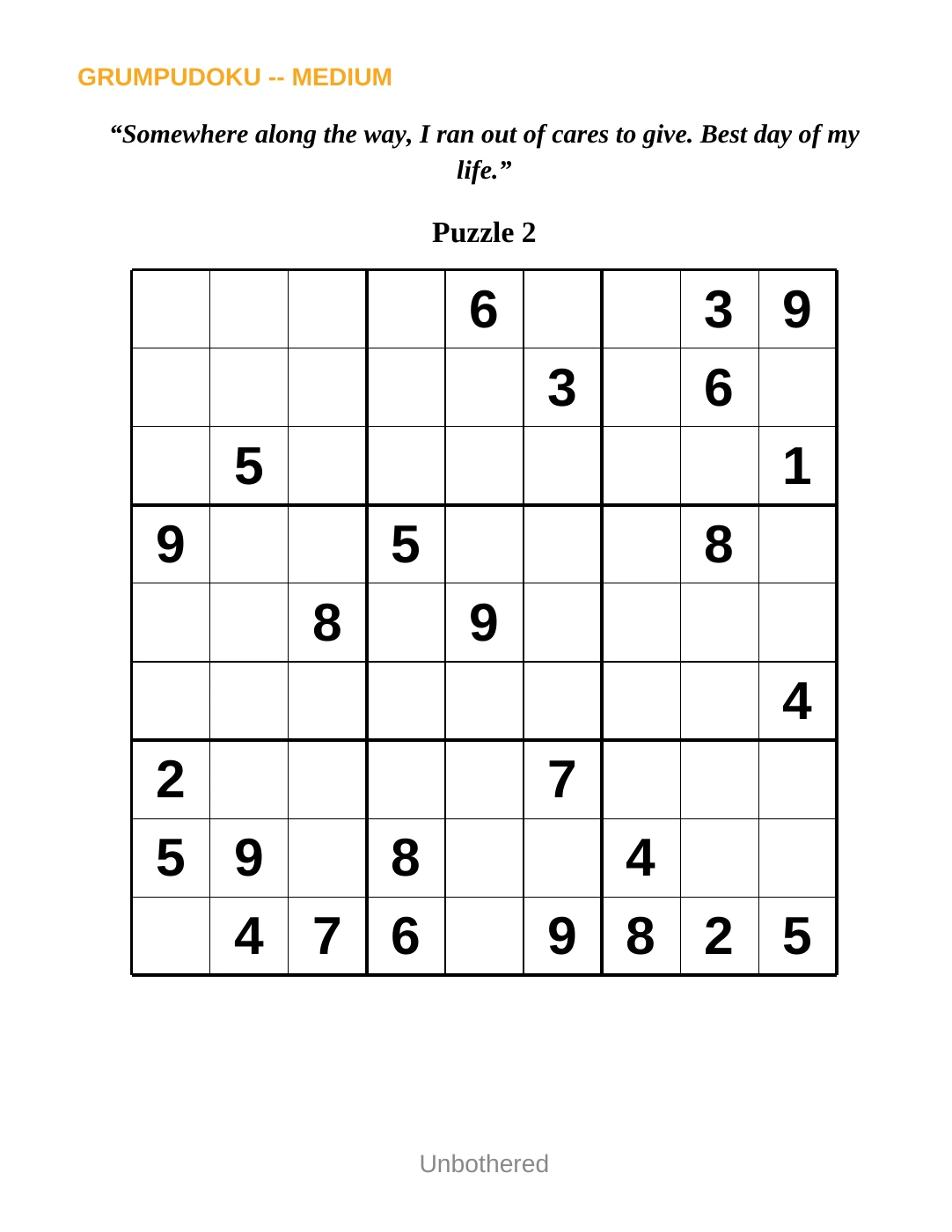 Sample 2 from Medium Sudoku for the Unbothered