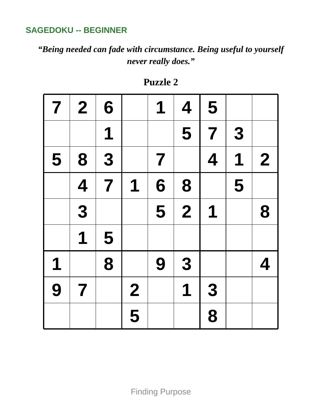 Sample 2 from Beginner Sudoku for Finding Purpose