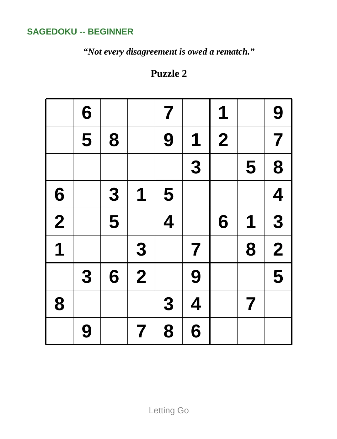 Sample 2 from Beginner Sudoku for Letting Go