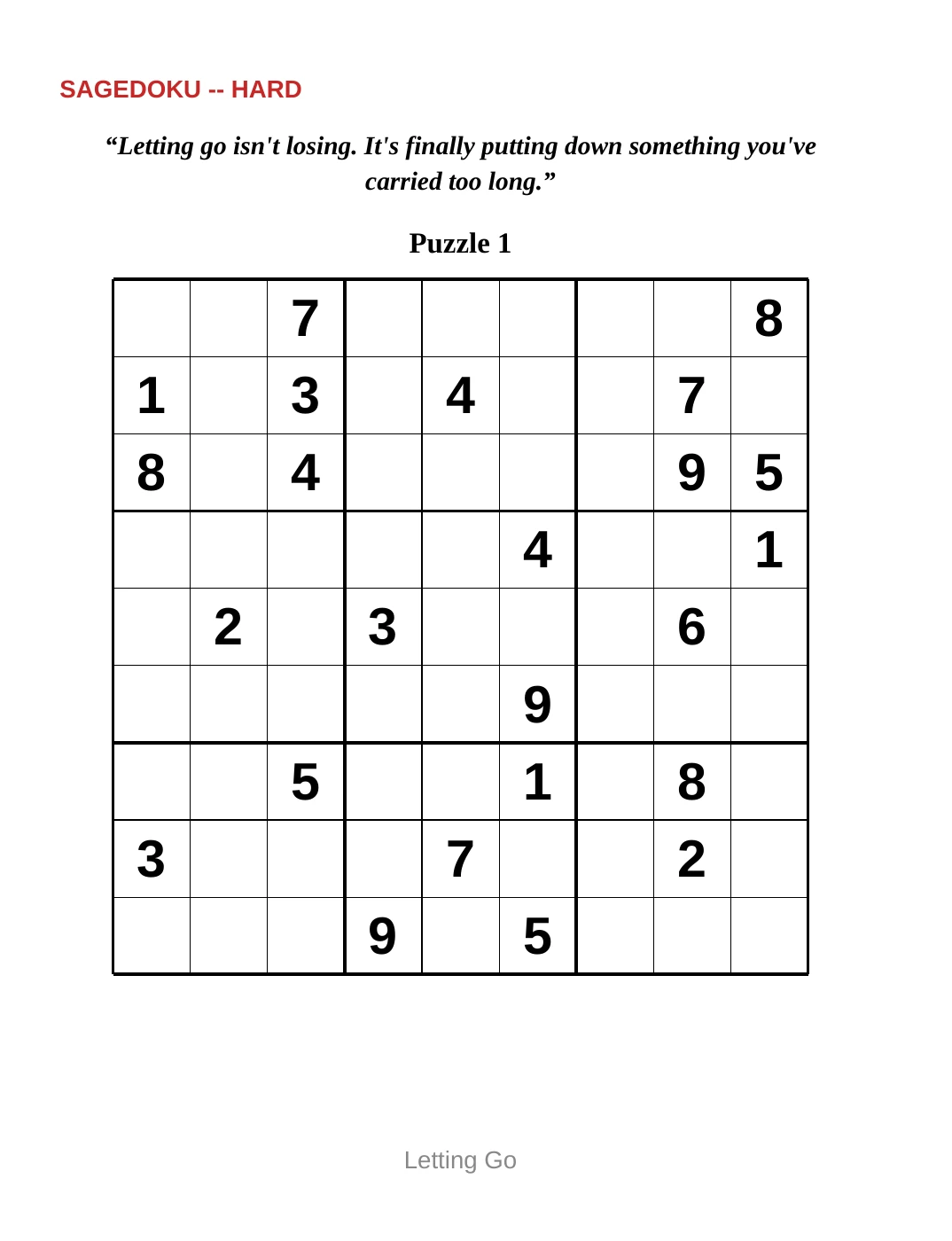 Sample 1 from Hard Sudoku for Letting Go