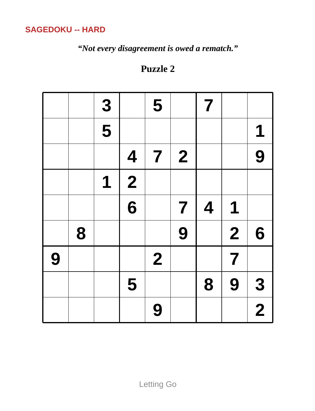 Sample 2 from Hard Sudoku for Letting Go