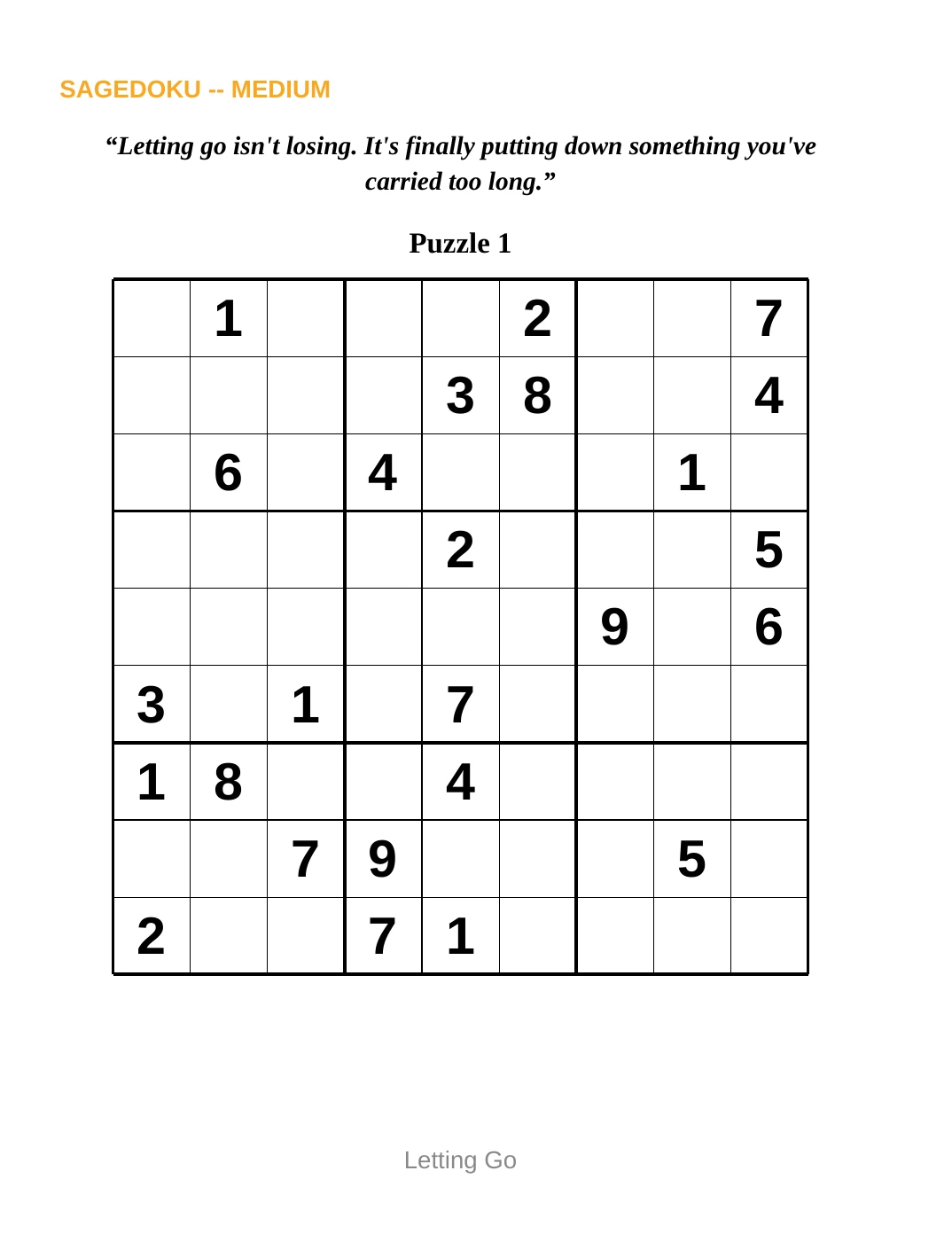 Sample 1 from Medium Sudoku for Letting Go