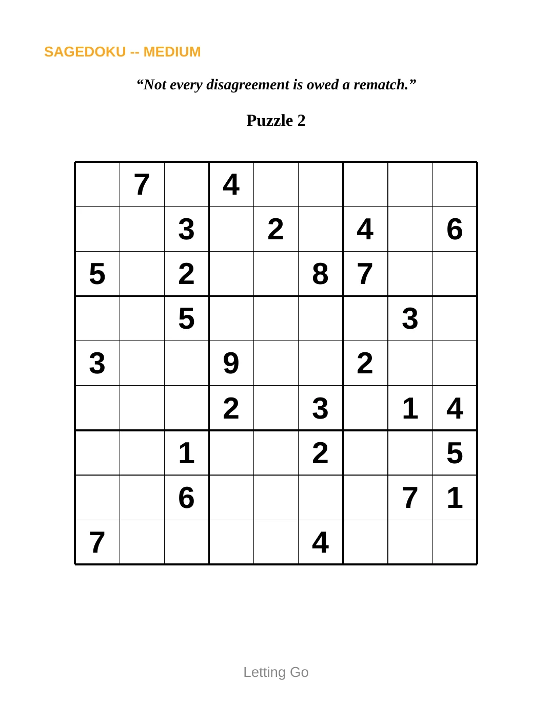 Sample 2 from Medium Sudoku for Letting Go
