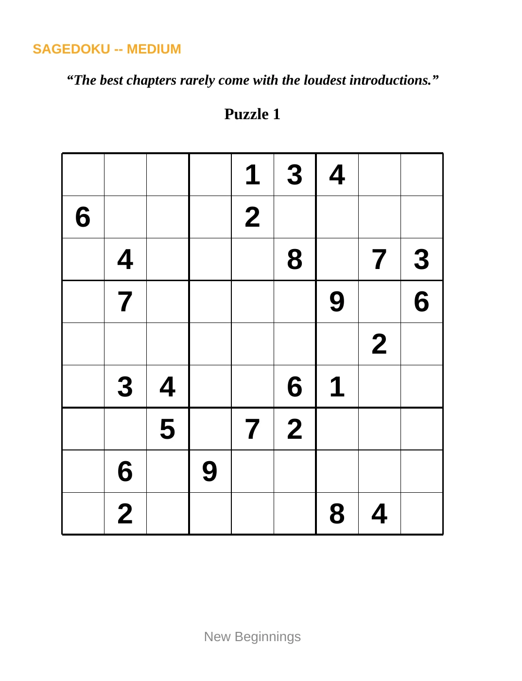 Sample 1 from Medium Sudoku for New Beginnings