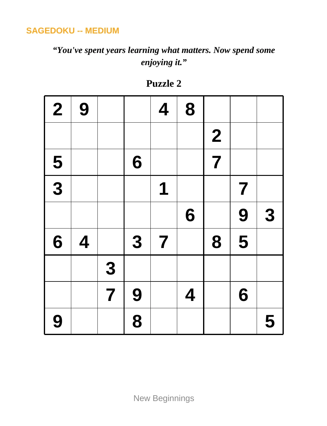 Sample 2 from Medium Sudoku for New Beginnings